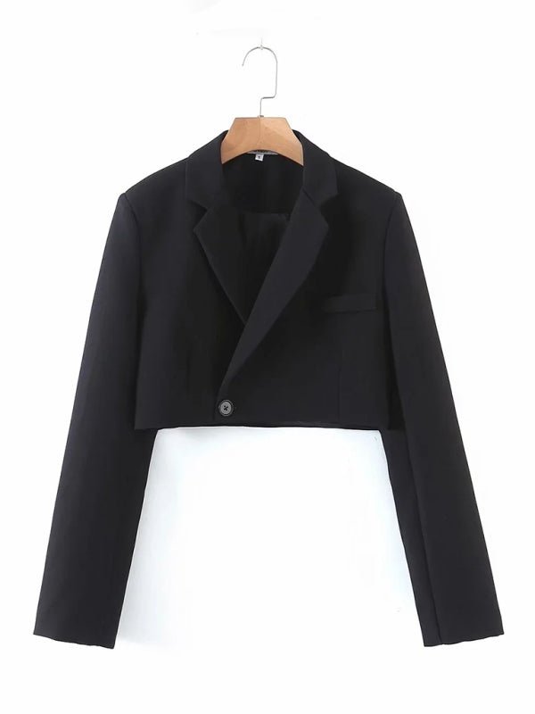 New fashionable casual diagonal button short blazer + high waist pocket skirt suit - Skirt Suit
